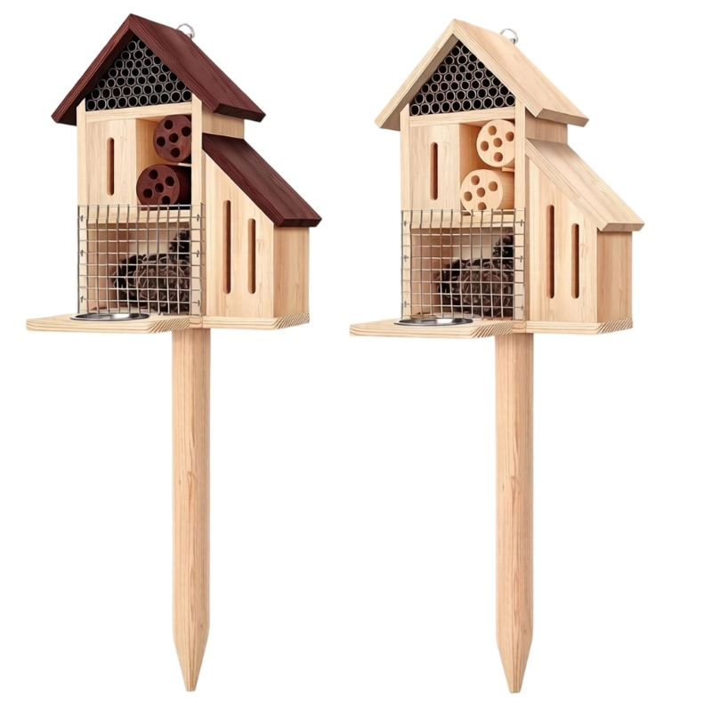 Insect Hotel Wood - บ้านแมลงไม้บนเสาเข็ม โรงแรมสวนแมลงพร้อมที่พักพิงสำหรับศึกษาธรรมชาติ ดูกลางแจ้ง ใช้ 87HA