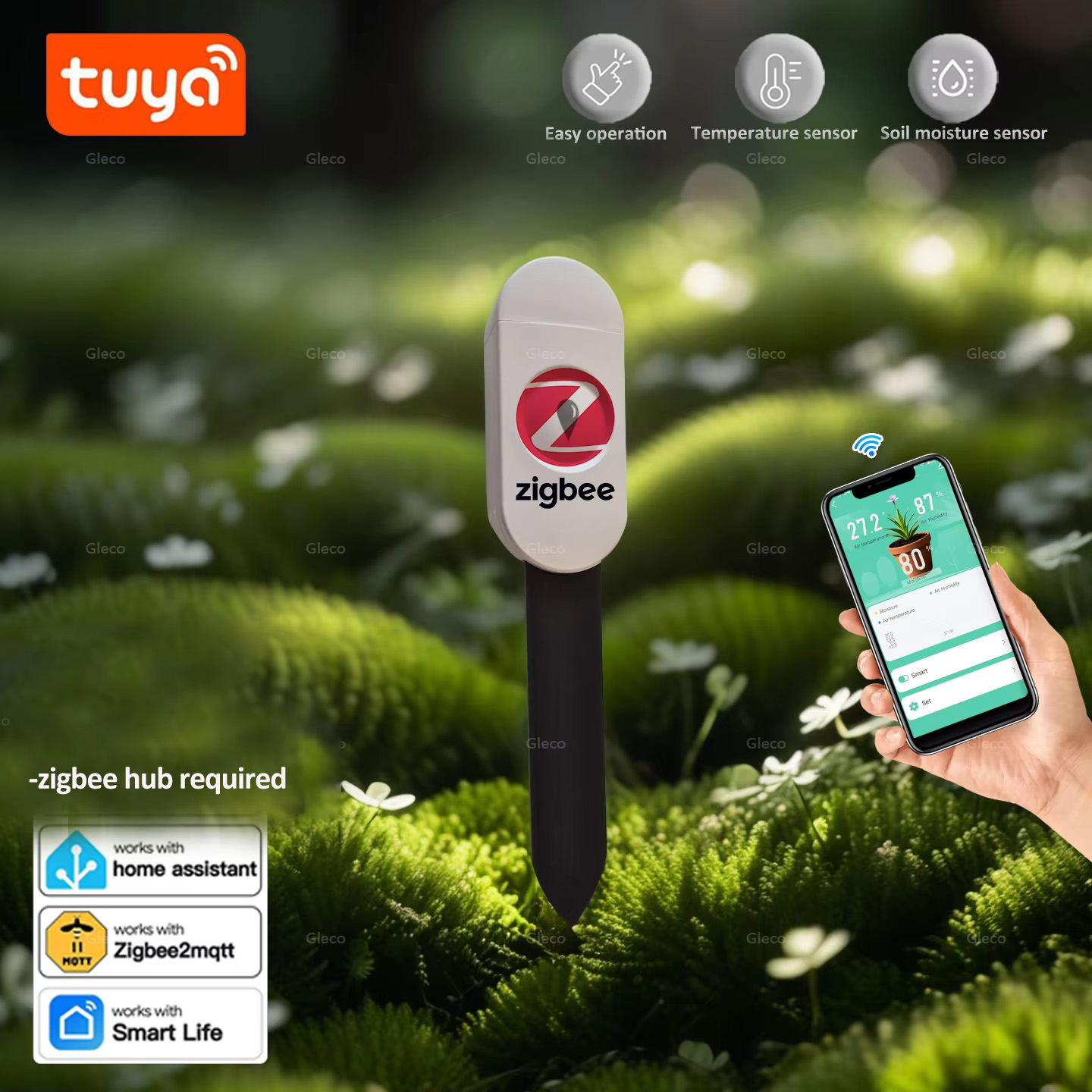 Smart Garden Zigbee - เครื่องวัดความชื้นในดิน Tuya Smart Life Zigbee พร้อมเซ็นเซอร์วัดอุณหภูมิ