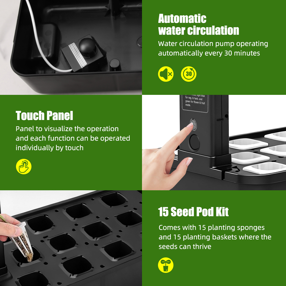 Smart Pod Garden - 【สินค้าขายดี】ชุดปลูกผักไฮโดรโปนิกส์ในร่ม 15 ช่อง พร้อมไฟ LED ปลูกพืช