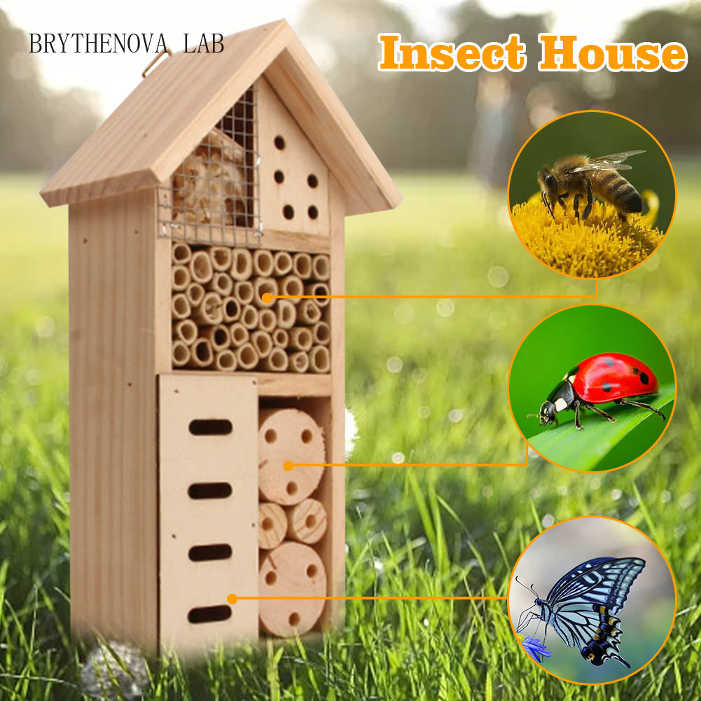 Insect Hotel Wood - บ้านแมลงไม้ โรงแรมแมลง ที่อยู่อาศัยธรรมชาติสำหรับแมลง รังเพาะพันธุ์สำหรับสวน สนามหญ้ากลางแจ้ง ผึ้ง