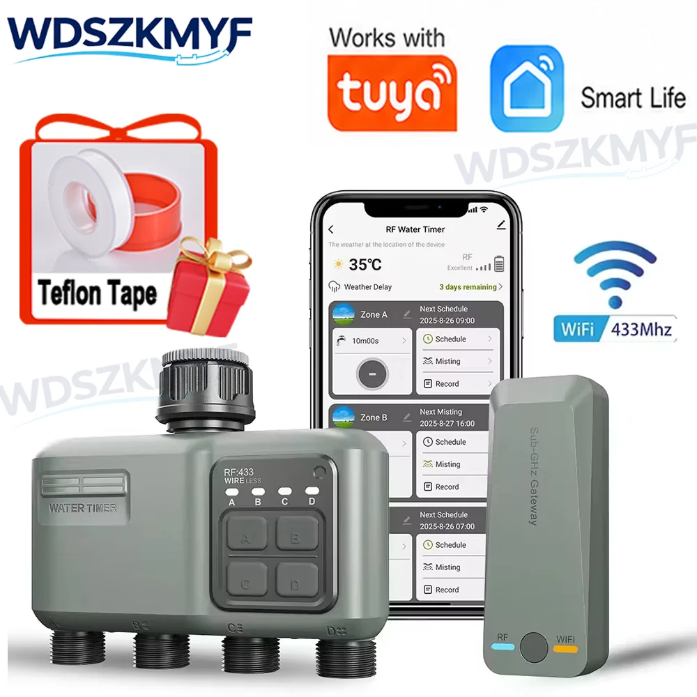 Smart Garden Water Timer - ตัวตั้งเวลาควบคุมการรดน้ำอัตโนมัติ WiFi RF433 สำหรับสวนอัจฉริยะ พร้อมช่องจ่ายน้ำ 4