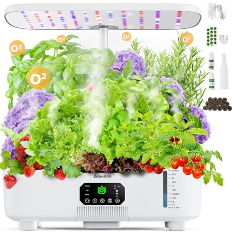 Smart Pod Garden - กระถางปลูกสมุนไพรอัจฉริยะสำหรับปลูกแบบไฮโดรโปนิกส์ในร่ม, พลาสติก ABS สีขาว, พร้อมหน้าจอสัมผัส LCD,