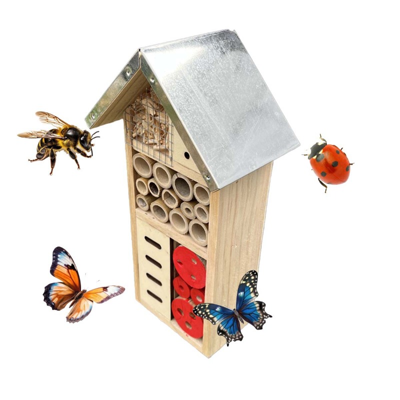 Insect Hotel Wood - บ้านแมลง แมลงไม้โรงแรมที่อยู่อาศัยการทํารังตามธรรมชาติรังการเพาะพันธุ์แมลงสําหรับลานสวนกลางแจ้งผึ้งกล่องรังผีเสื้อ