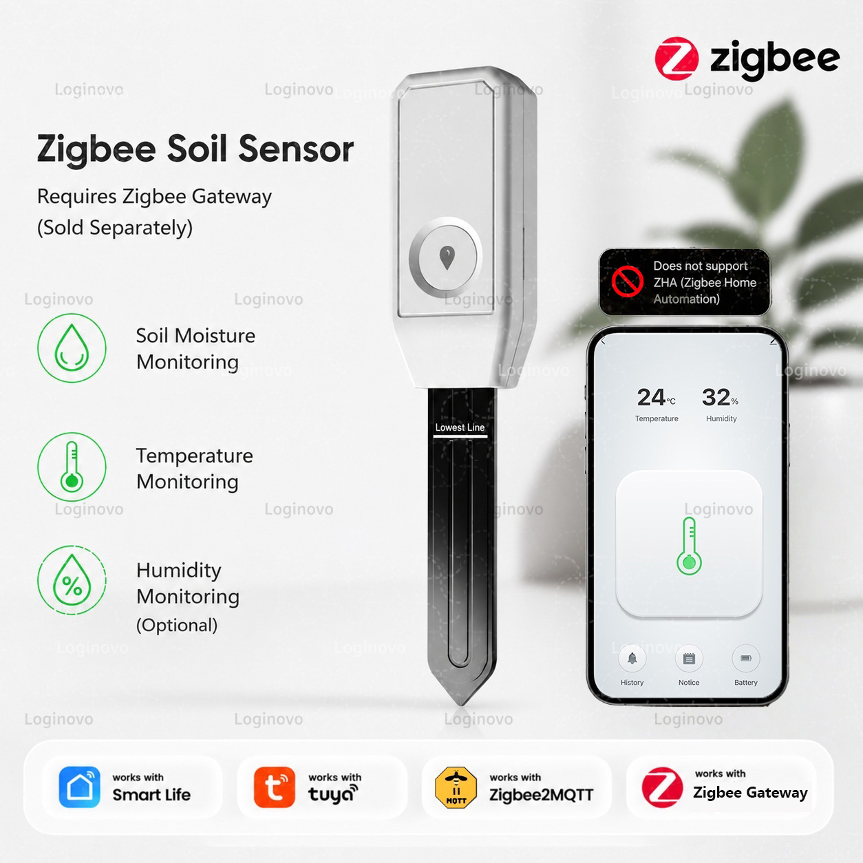 เซ็นเซอร์ดิน Zigbee อุณหภูมิ ค - Smart Garden Home Assistant บทวิจารณ์และราคา