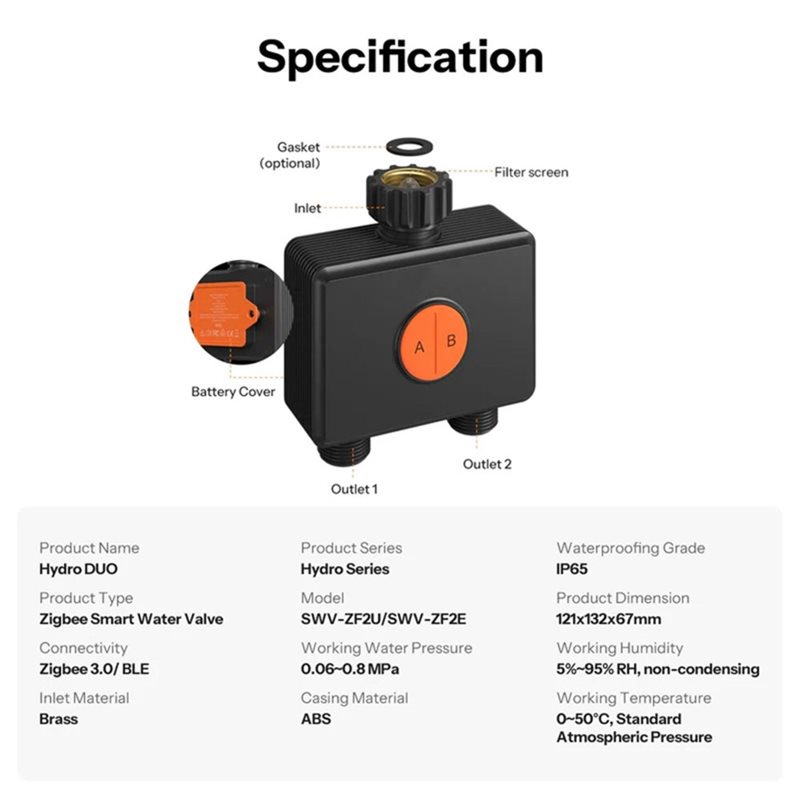 วาล์วน้ำอัจฉริยะแบบคู่ AB66-IP - Smart Garden Zigbee บทวิจารณ์และราคา